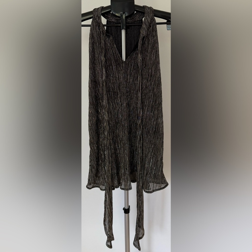 Worthington | Metallic Sleeveless Tie-Neck Top | Size L